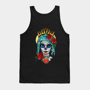 Santa muerte portrait with red roses Tank Top